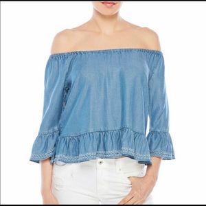 Walter Baker off the Shoulder Chambray Blouse Shirt Top Size M new with …